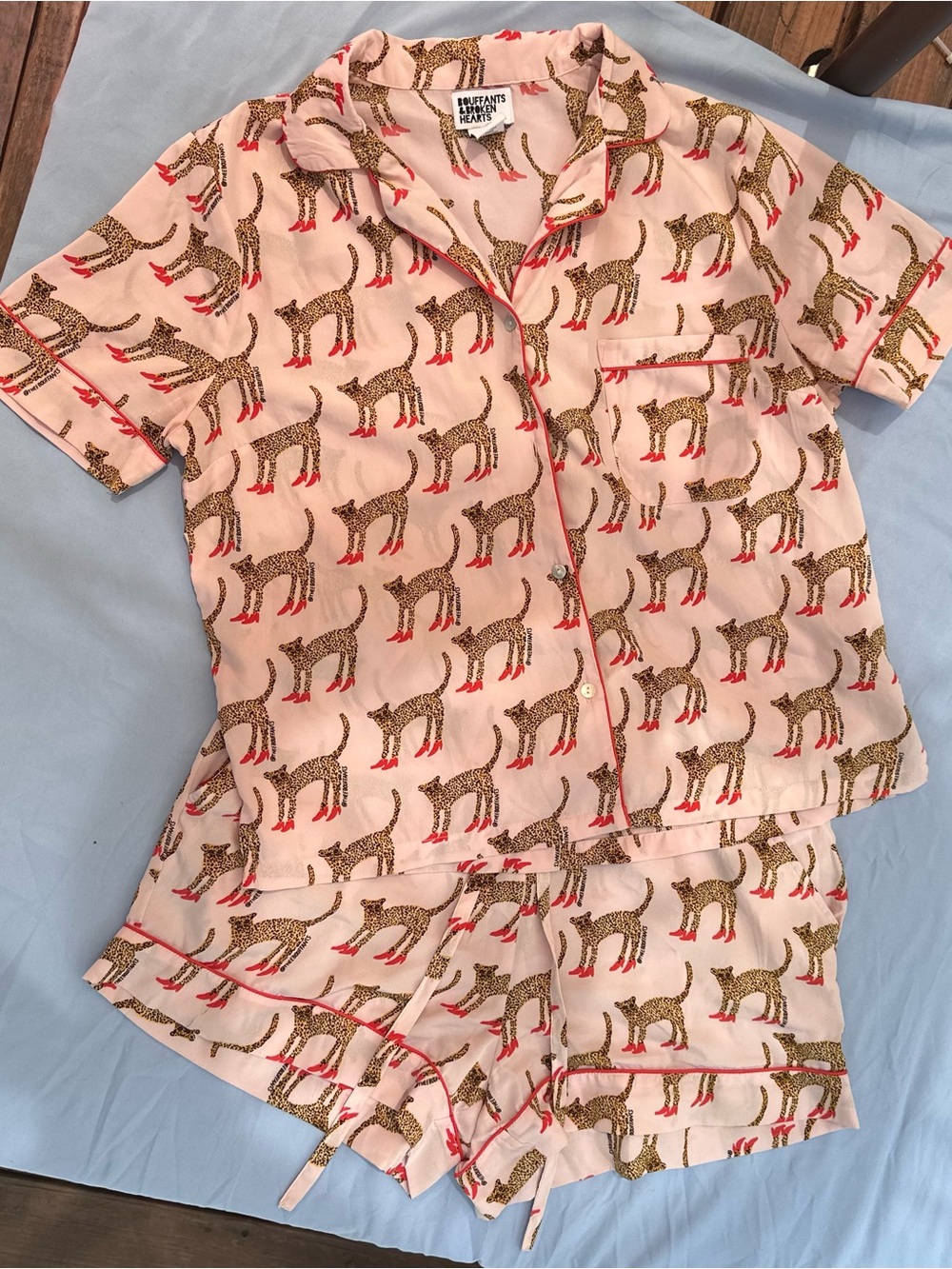 Bouffants & Broken Hearts Cheetah In Heels Pajama Set Size Small